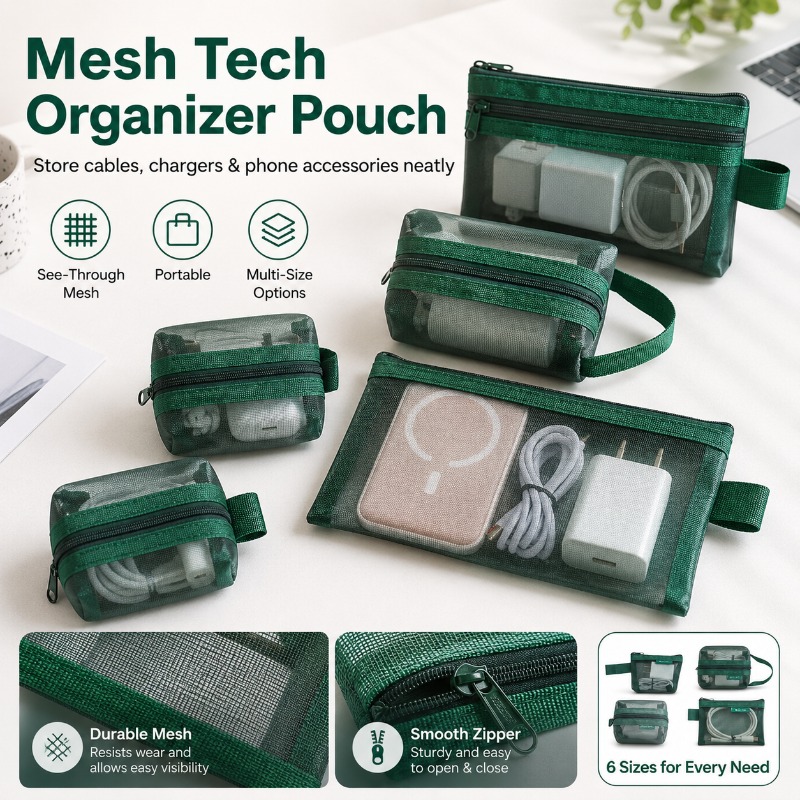 6PCS Mesh Tech Organizer Çanta - Office Tech Bag incelemesi ve fiyatı