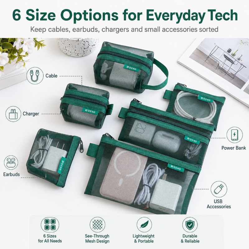 6PCS Mesh Tech Organizer Çanta - Office Tech Bag incelemesi ve fiyatı